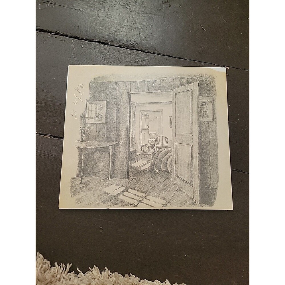 Charcoal Drawing Doors Home Bedroom View Signed John Art Vtg 1960s? Original?